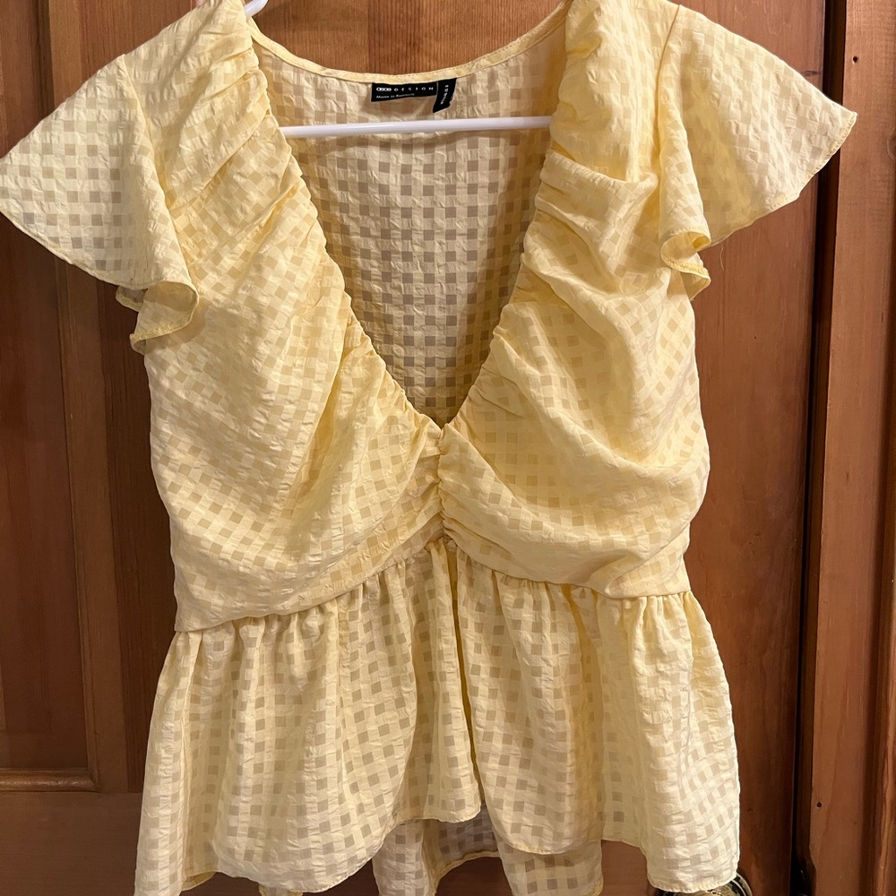 ASOS Yellow Textured Ruffle Blouse